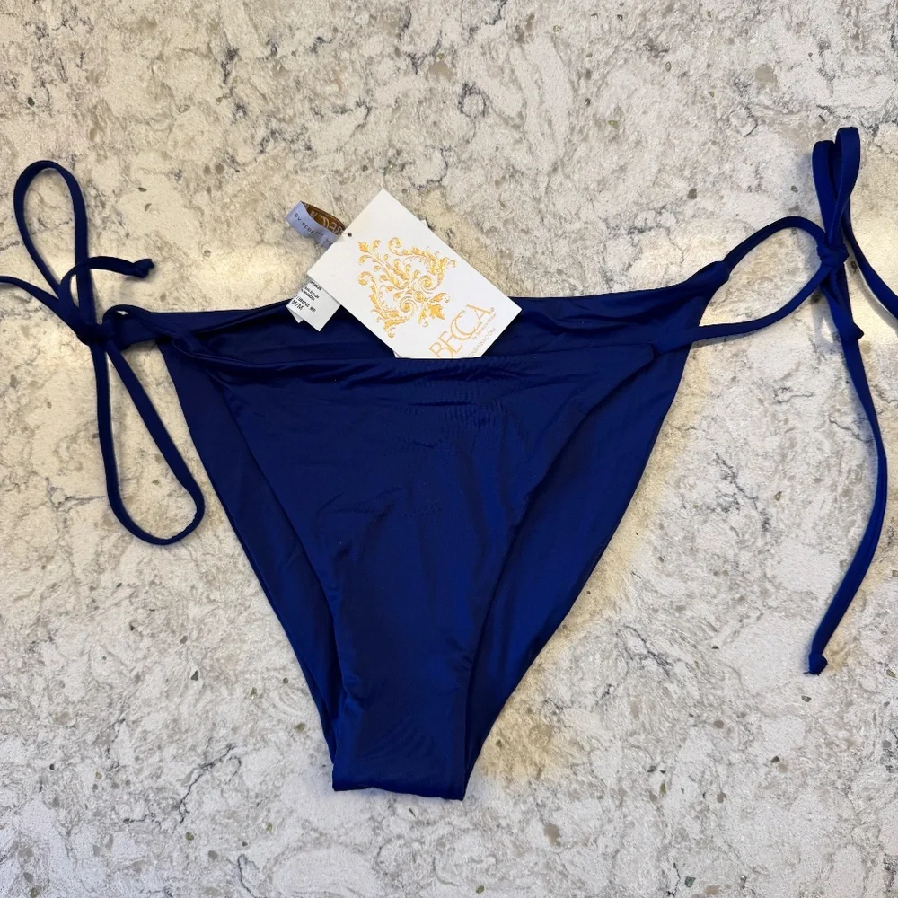 NWT - Becca Side Tie String  Bikini Navy blue‎ bottoms Size Medium